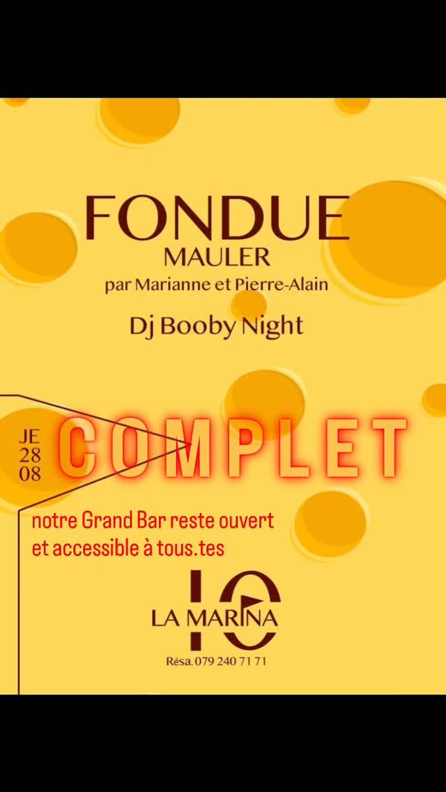 BOOBYNIGHT 🫕 ce Jeudredi pour une soirée Fondue par une météo adéquate !! 
Pour assurer un service de qualité à l'abris des intempéries, les réservations de tables sont complètes. Vous êtes évidemment les bienvenus à notre Grand Bar pour profiter néanmoins de l'ambiance folle et décalée de cette avant dernière soirée fondue de la saison !!! 🥳