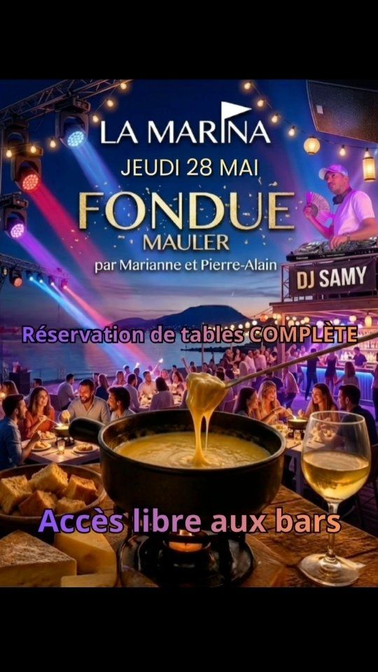 JEUDI 28 MAI 🤗 Face au succès incroyable de ces soirées, et pour répondre à la demande, Marianne, Pierre-Alain, et leur brigade, nous font l'honneur de revenir une 2nde fois ce mois-ci pour une nouvelle soirée Fondue ! 🫕🥳
Plus complète encore que les précédentes 😅 MERCI la météo de nous le permettre 🙌🌞
🎧 Avec un Dj @samy_belromari intrépide aux platines jusqu'à 22h pour ambiancer tout ça 🕺🏻notre équipe vous accueille dès 17h, et nos bars restent ouverts à tous, et en accès libre jusqu'à 00h ! 🍾