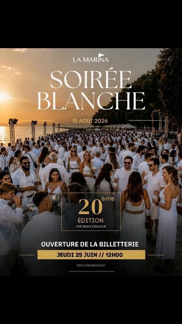 🏳 C'EST OFFICIEL !
😍 Vous nous la réclamez depuis des jours, nous sommes prêts !
⚠️ La billetterie pour obtenir vos entrées pour la 20ème Édition de notre Soirée Blanche du Samedi 15 Août 2026 ouvre Jeudi prochain, le 25 Juin, à midi !!!
🤩 Aussi grand, Encore plus beau !
🫢 Soyez prêts, il paraît que le Line Up a fuité...
🤗 Tarif Early Birds Limité