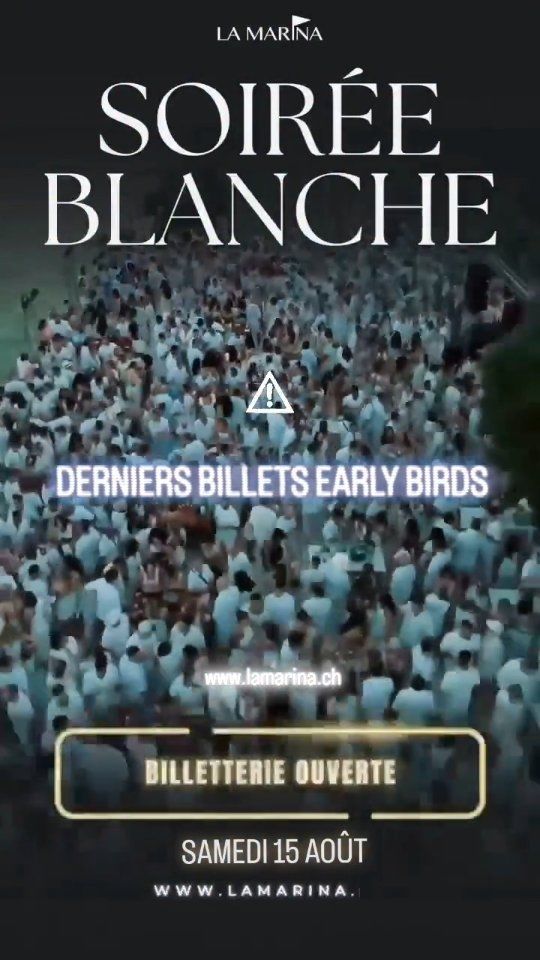 ⏳️ Tic Tac Tic Tac
🤩 Vous avez été hyper réactifs ! Le stock des premiers billets mis en vente est quasi épuisé 😍
⚠️ Dernières Heures pour obtenir vos billets au tarif préférentiel Early Bird ! Hâtez-vous 😅
➡️ www.lamarina.ch ⬅️