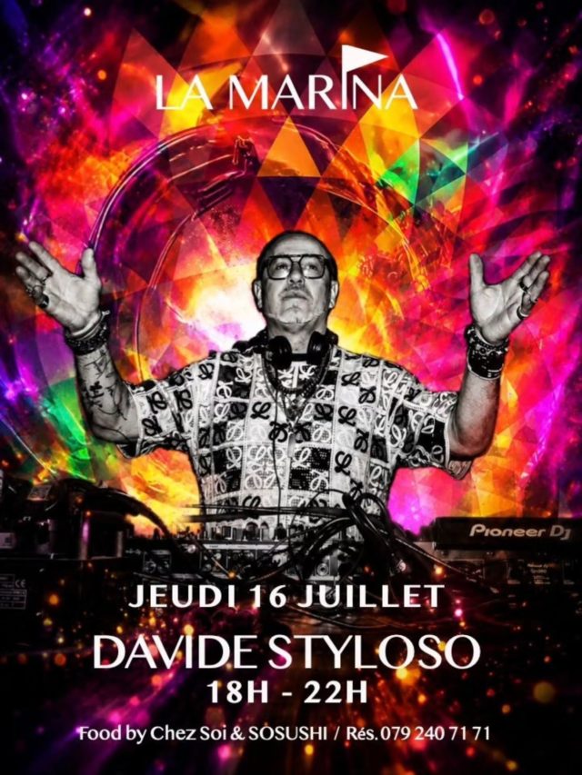 🎶 DAVIDE STYLOSO 🎵
🎧 Cette figure humanitaire dont l'engagement a été salué par les médias locaux, est avant tout un nom de la scène Electro House depuis plus de 30 ans !
Il mixe régulièrement pour de grands clubs, ainsi que pour des événements nationaux. Producteur, il a lancé son label "Infected" et partagé ses mixs sur les plateformes et sur les ondes, notamment pour la rts.
Il va chauffer LA MARINA ce Jeudi 16 Juillet !