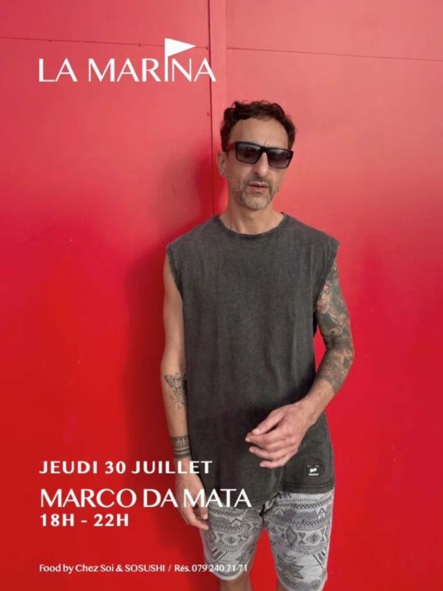 @marco_da_mata_music vient vous partager son univers. Reconnu pour ses mélanges de downtempo, de deep house et de sonorités organiques inspirées des cultures du Moyen-Orient et d'Afrique, il a composé des musiques pour des campagnes publicitaires de la marque Bulgari, un court-métrage, ainsi que le titre internationalement reconnu « Circling Dub ».
Certains l'ont découvert à Festineuch, d'autres pourront le découvrir ce Jeudi 30 Juillet dès 18h à LA MARINA !